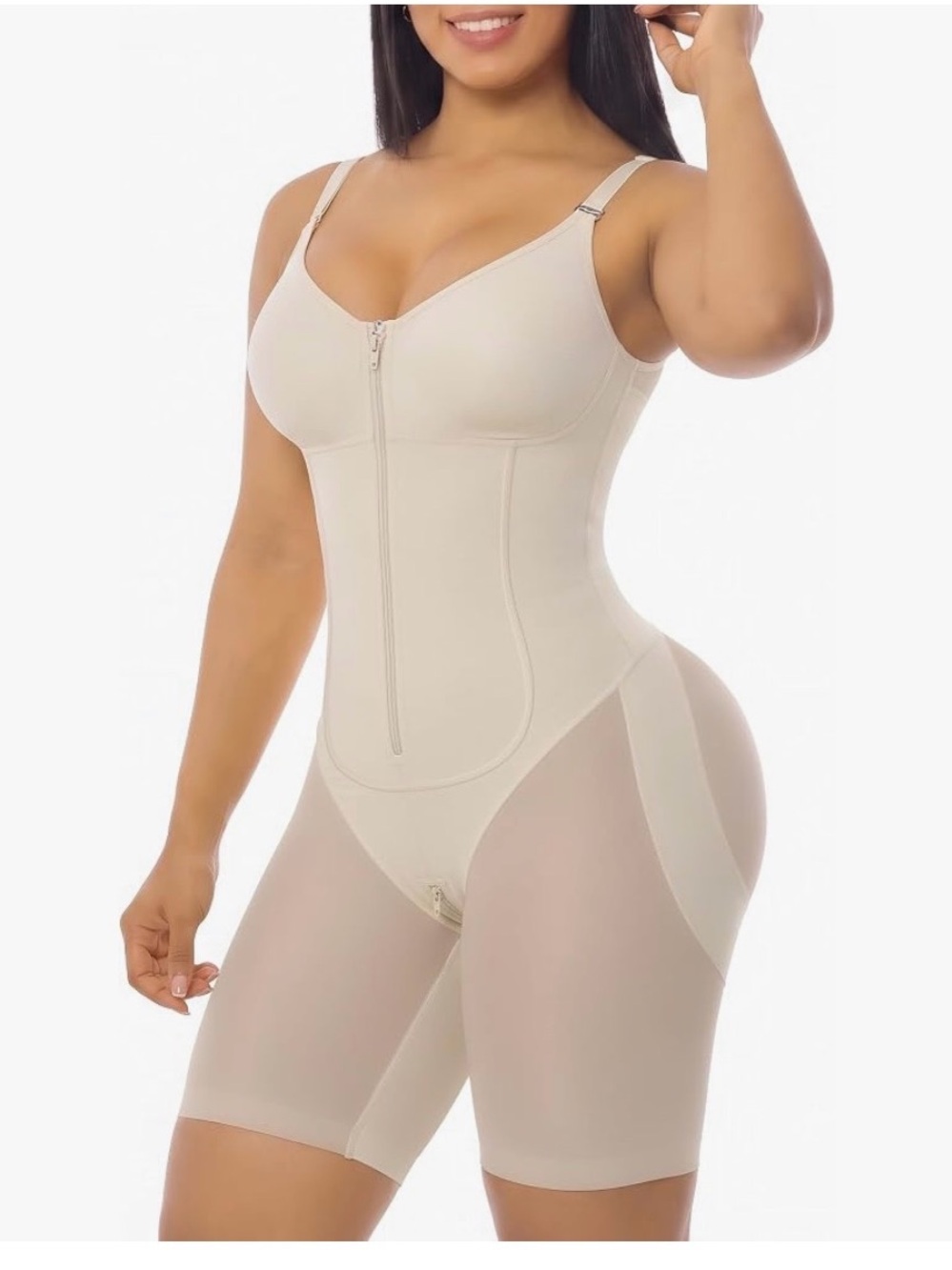 YIANNA Beige Full-Body Faja Columbianas with Mesh Fabric Zipper Closure NEW XL